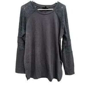 Susan Betro BOHO‎ Top Womens Large Navy Lace Insert Long Sleeve Casual
